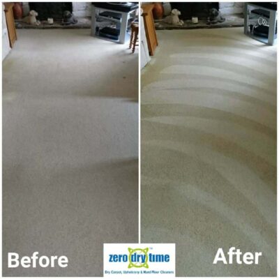 Before and after pictures of a carpet cleaning.