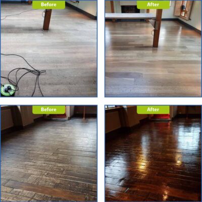 Hardwood floor cleaning before and after.